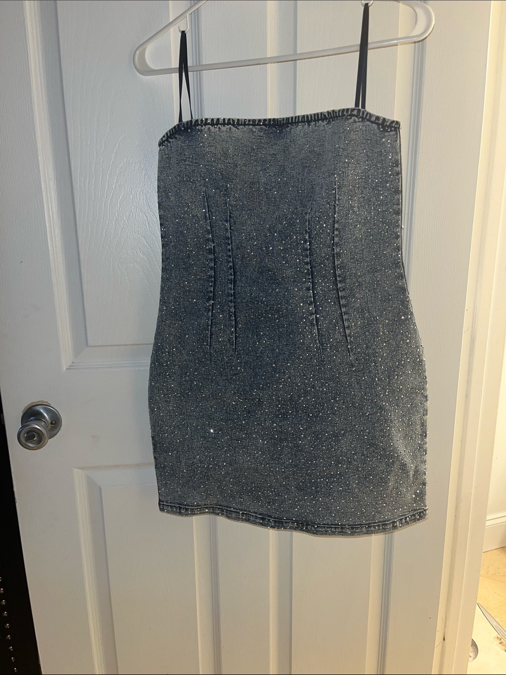 Sparkle Strapless denim Mini Dress